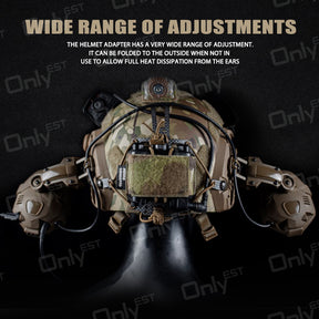 Tactical headset opens in all directions when mounted on the helmet to allow ventilation and cooling of the ears.